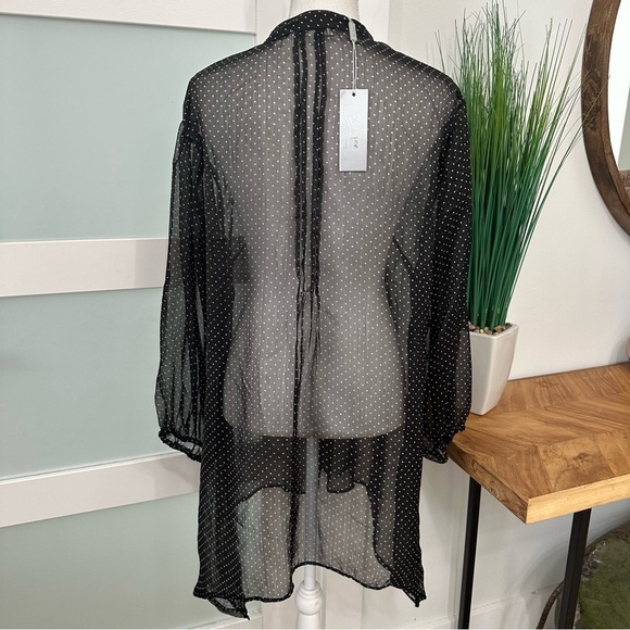 Lapogee Sheer Polka Dot V-Neck Blouse SZ 3X Black White Embellished Neckline NWT - Picture 8 of 8